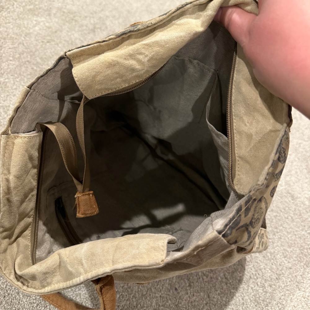 Chloe & Lex Leather Cow Hide Cotton Recycled Canvas Patchwork Tote Bag - Picture 8 of 12